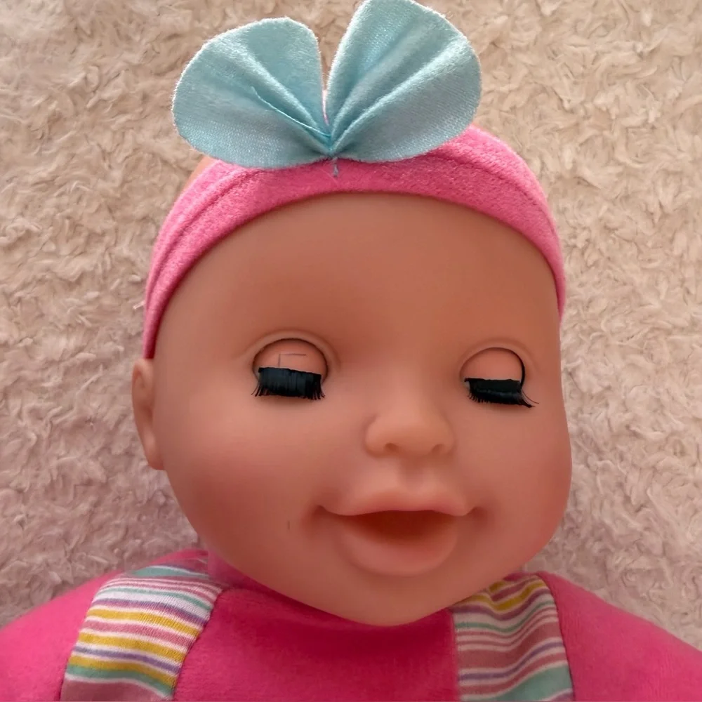 4/$25 Pink Plush Baby Doll with Blue Bow Headband - Kids Toys